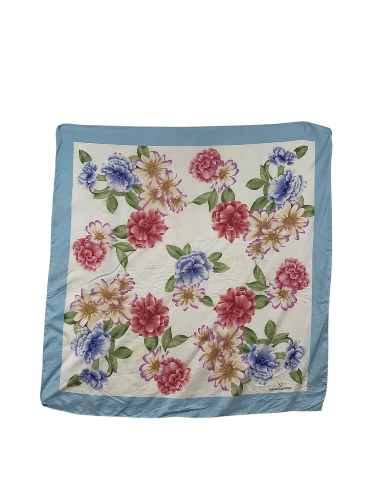Vintage VALENTINO GARAVANI ITALY Floral Pastel Peony Silk Scarf Shawl Hand Rolled Neckerchief