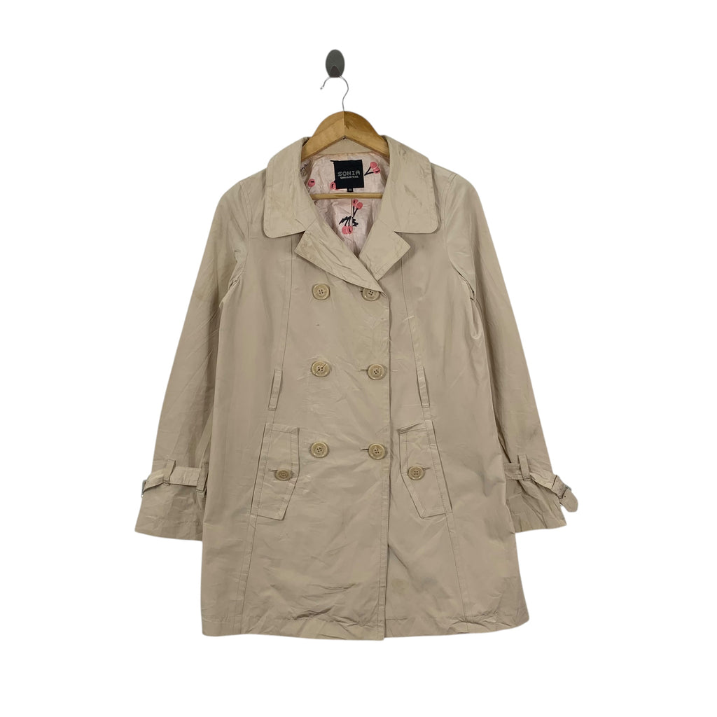 Vintage SONIA RYKIEL PARIS Cherry Peacoat Trench Coat Jacket Windbreaker Double Breasted Pea
