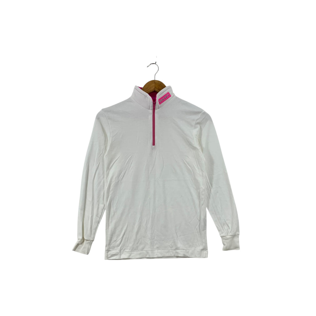 Vintage DESCENTE JAPAN TENNIS Half Zipper Pink Tee Shirt Top Pullover Long Sleeve