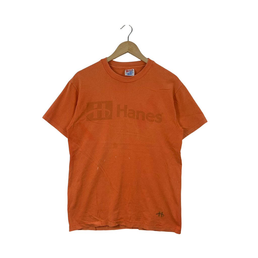 Vintage HANES HEAVYWEIGHT Fade Logo Tee Shirt Top