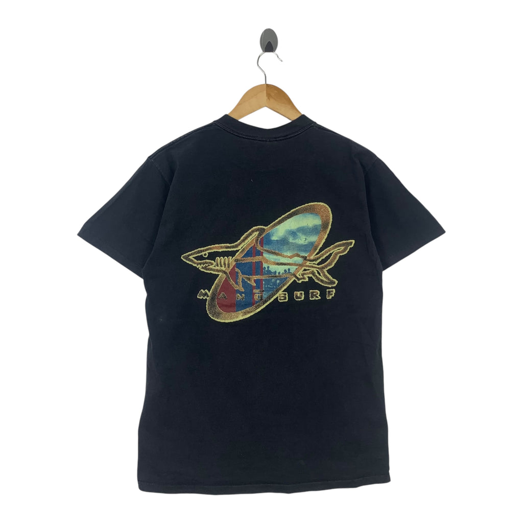 MAUI SURF Shark Painting Retro Surfboard Island Tee Shirt Top Beachwear Short Sleeve