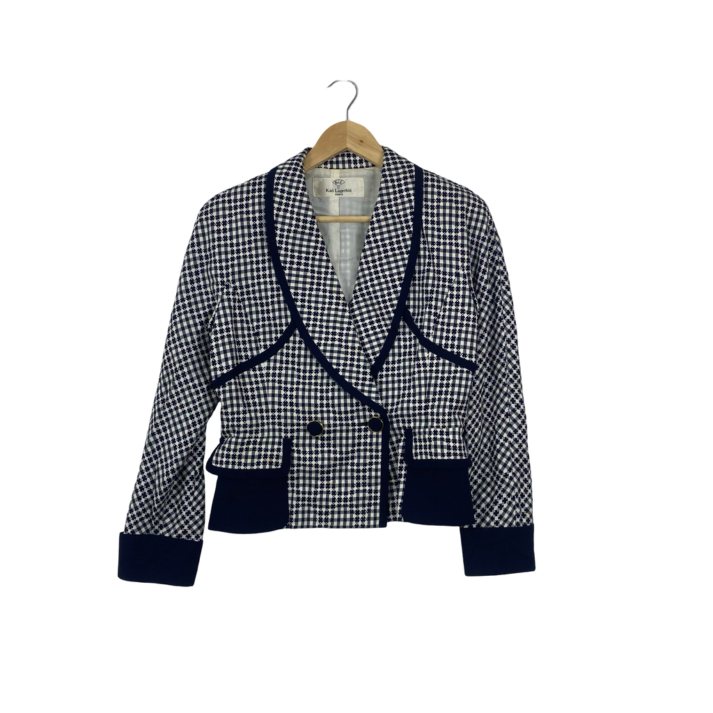 Vintage KARL LAGERFELD PARIS Checkered Blazer Jacket Geometric Plaid Double