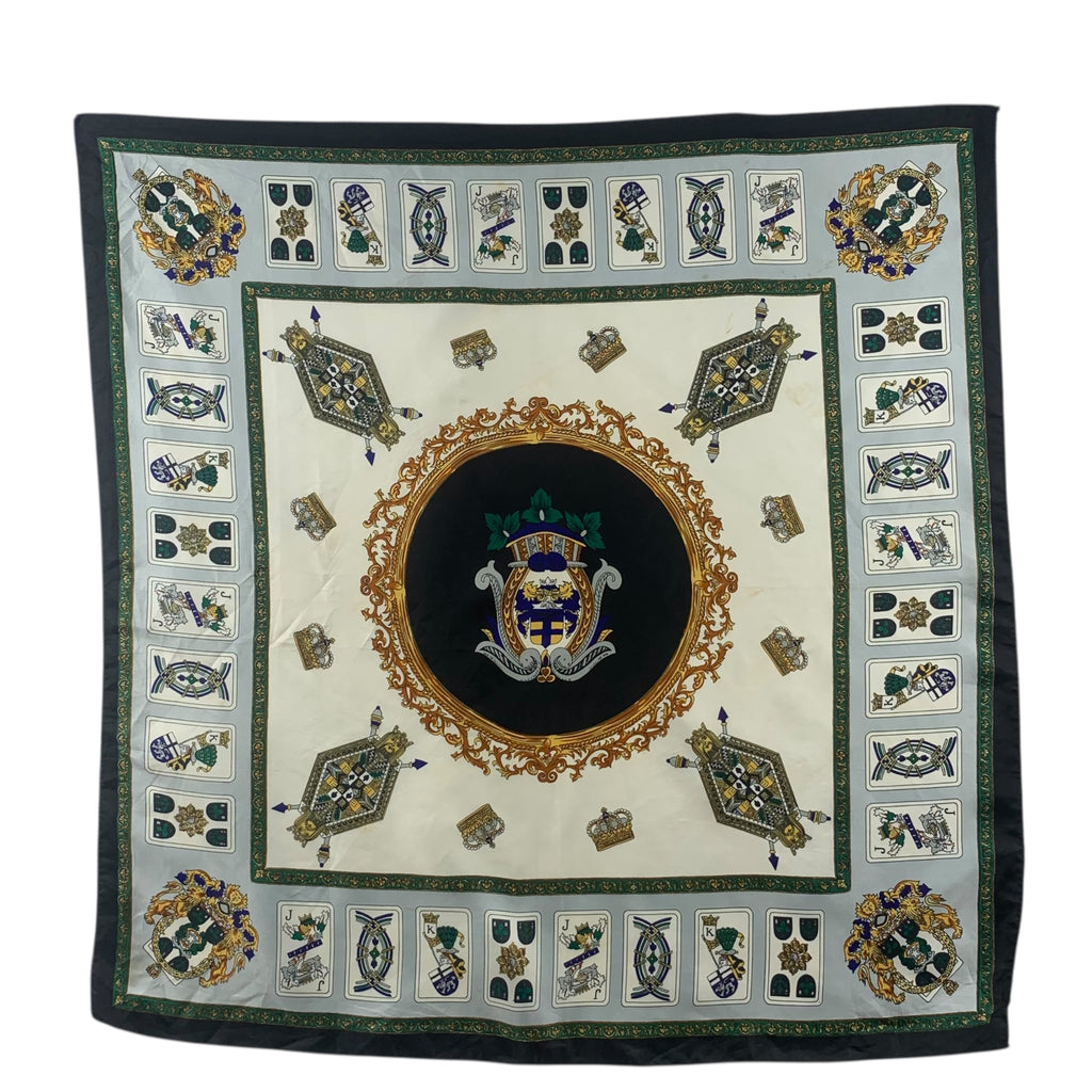 Vintage HERALDIC CREST Royal Coat Of Arms Shield Silk Scarf Hand Rolled Shawl Neckerchief