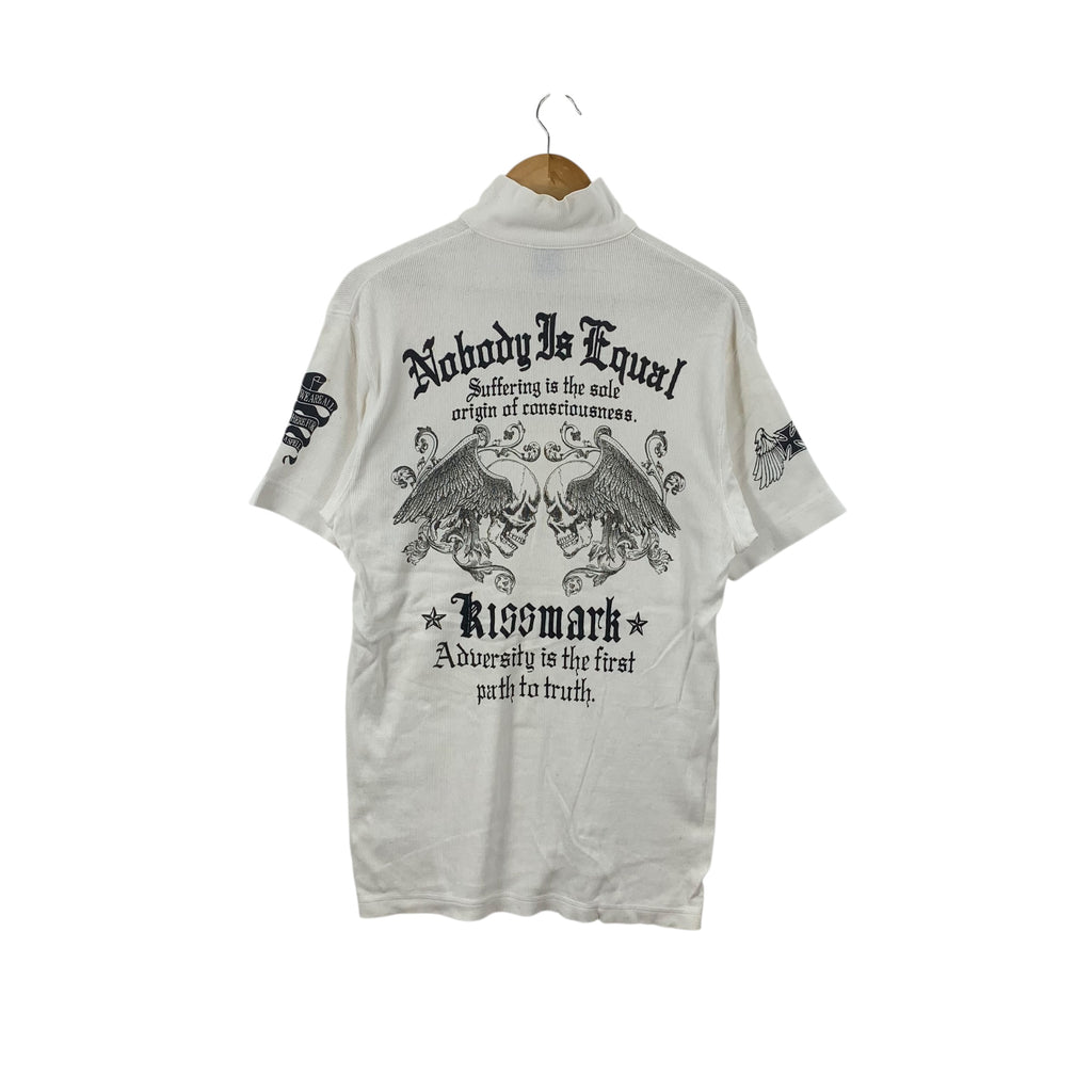 KISSMARK JAPAN Nobody Is Equal Bones Skull Polo Tee Shirt Top Design Studio