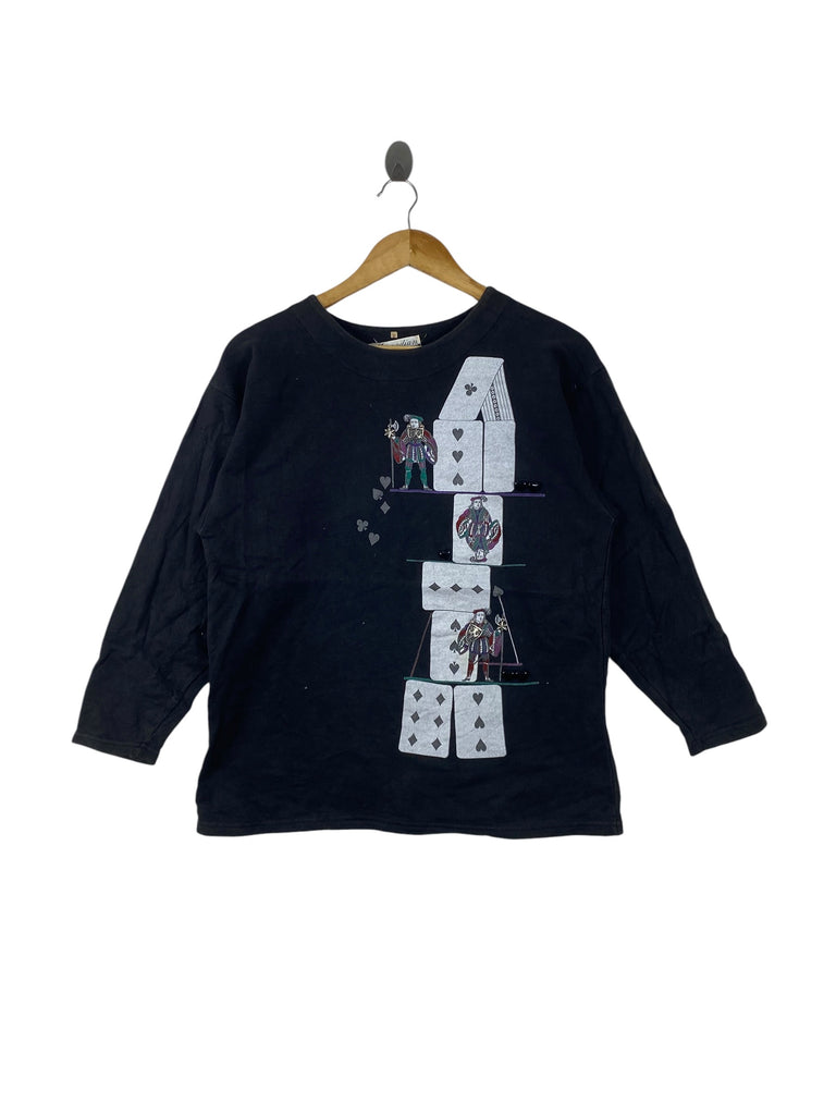 Vintage 1980s MAUREDDIAN   Playing Card Graphic Long Sleeve Tee Shirt Rare French Streetwear Collectible Pullover