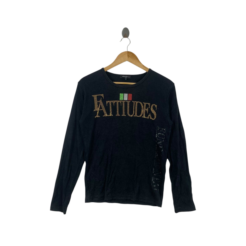 N THE ATTIC HOMME Attitudes Rhinestone Bling Tee Shirt Top Long Sleeve