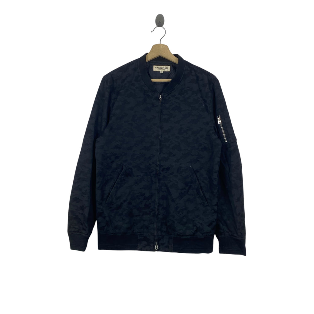 Vintage VANQUISH TOKYO Japan Camo Bomber Jacket Full Zip Military Style Streetwear Flight Jacket with Sleeve Utility Zipper Pocket