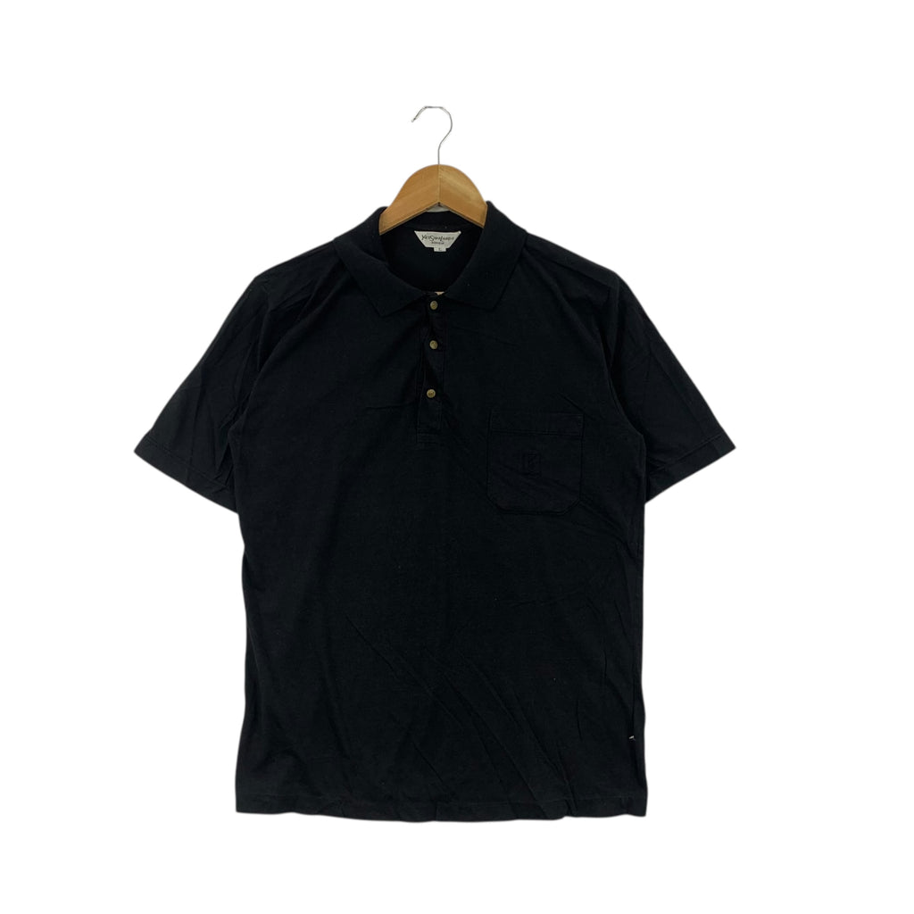 Vintage YVES SAINT LAURENT Monsieur Black Polo Tee Shirt Top Embroidered Logo