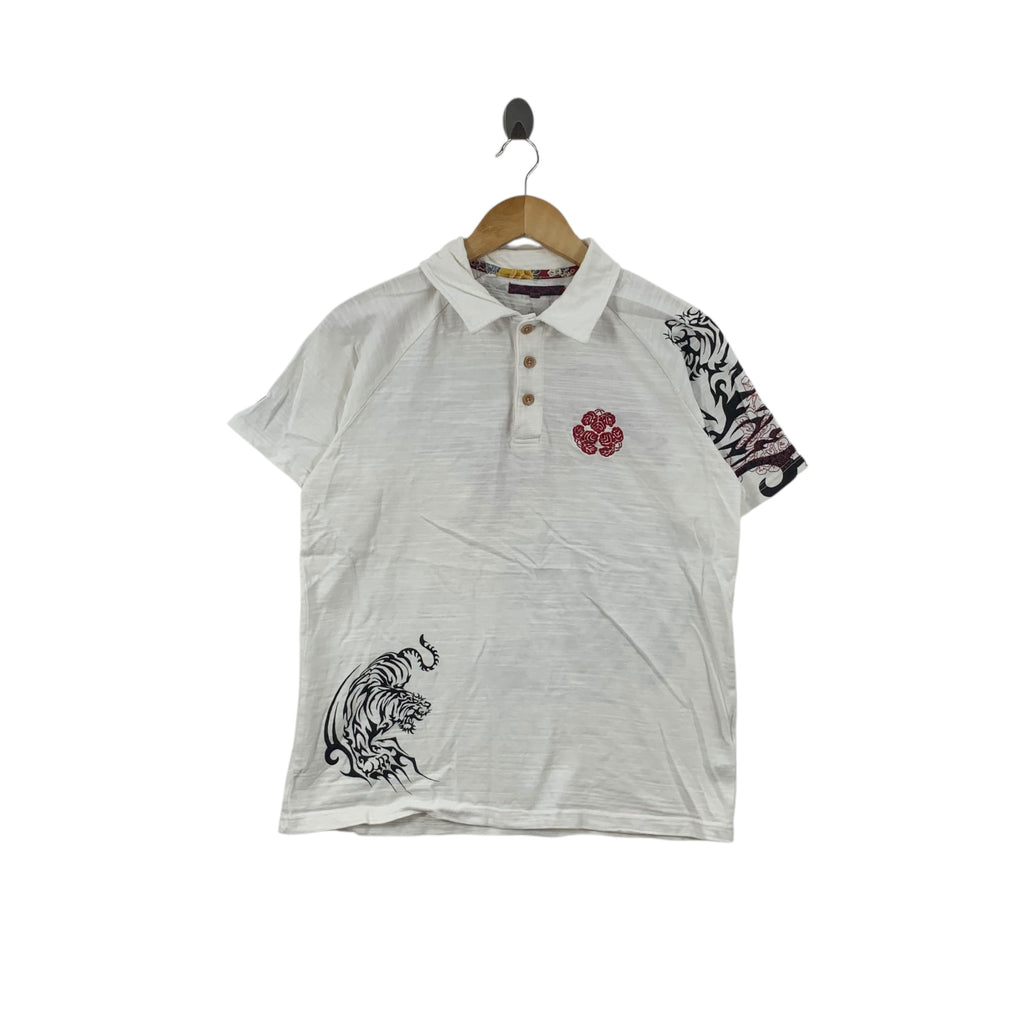JAPAN TRADITIONAL TIGER Sukajan Sakura Souvenir Polo Tee Shirt Top Design Studio