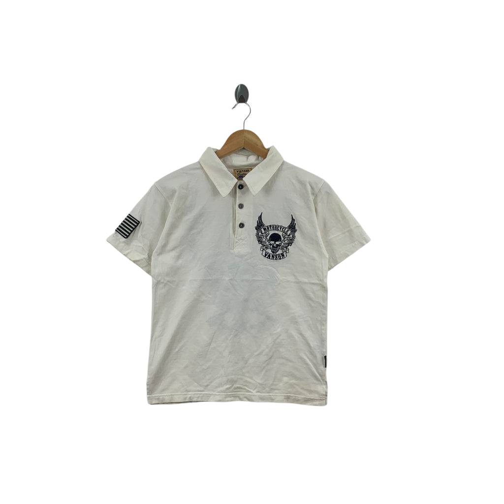Vintage VANSON LEATHER MOTORCYCLE Custom Made Polo Tee Shirt Top Skull Bone