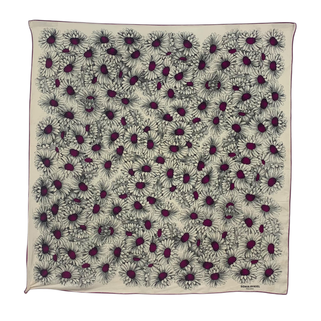 Vintage SONIA RYKIEL FOULARDS Daisy Floral Silk Scarf Hand Rolled Shawl Neckerchief