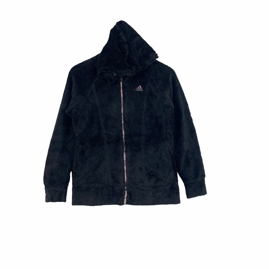 Vintage ADIDAS Sherpa Fleece Hoodie Jacket Y2K Full Zip Lining Embroidered Trefoil Logo Outdoor Sportswear
