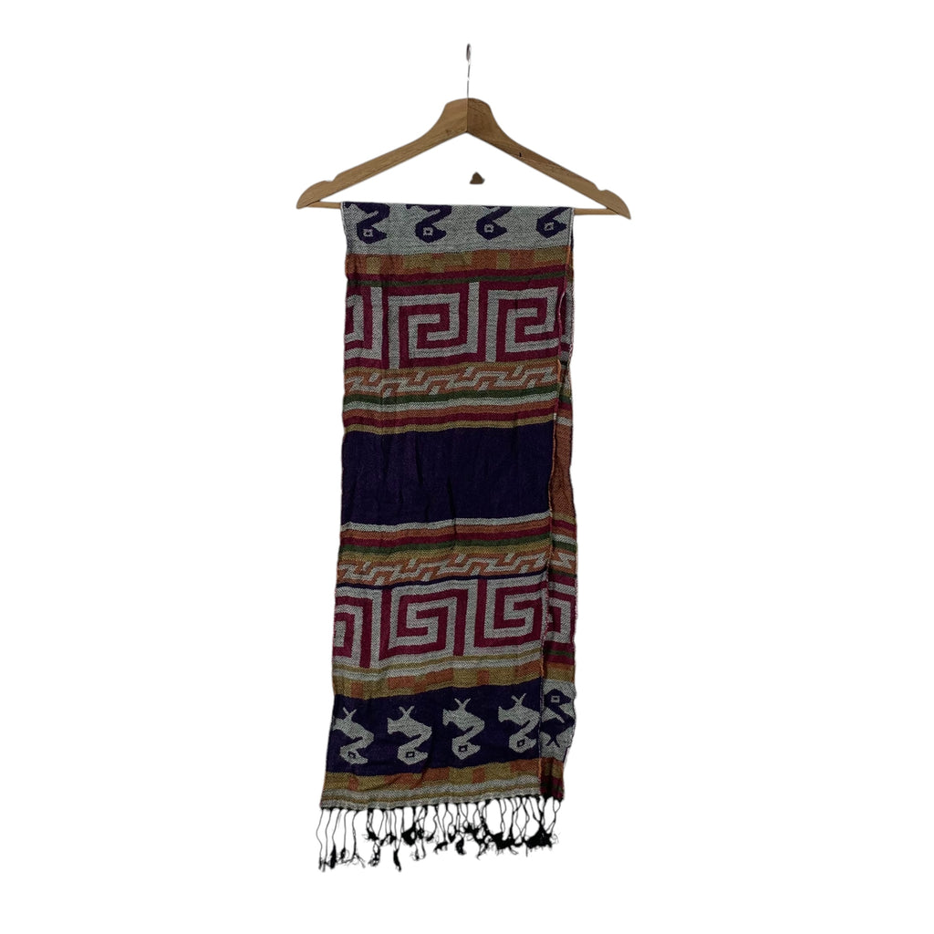 Vintage JAPAN TRADITIONAL TEMPLE Onsen Abstract Muffler Scarf Shawl Fringes