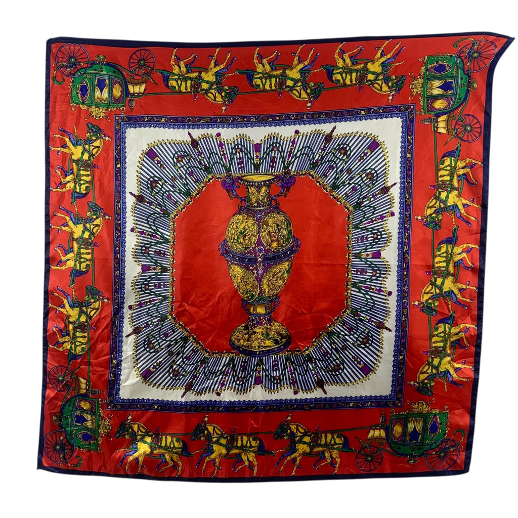 Vintage ROYAL PROCESSION ORNATE Urn Medallion Silk Scarf Hand Rolled Shawl Neckerchief