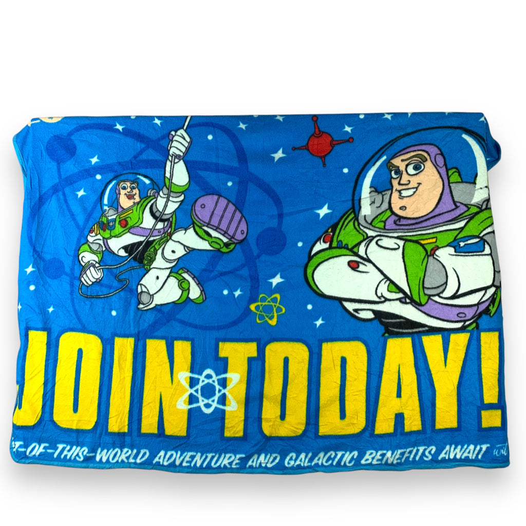 Vintage DISNEY PIXAR BUZZ LIGHTYEAR Fleece Blanket Join Today Space Theme