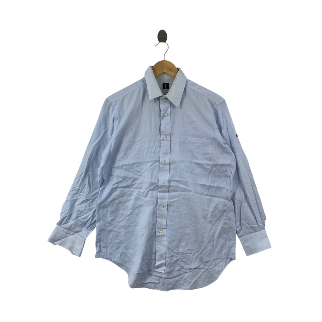 Vintage YVES SAINT LAURENT YSL Button Up Shirt Long Sleeve Dress  Classic Collar Single Chest Pocket Embroidered Sleeve Logo