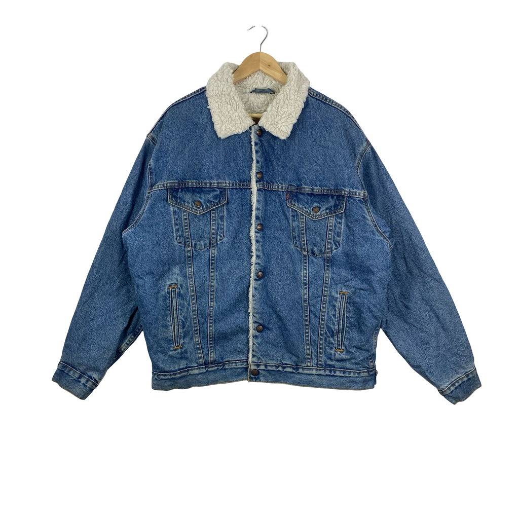 Vintage LEVI’S Denim Sherpas Trucker Jacket Classic Jean Jacket With Fleece Collor