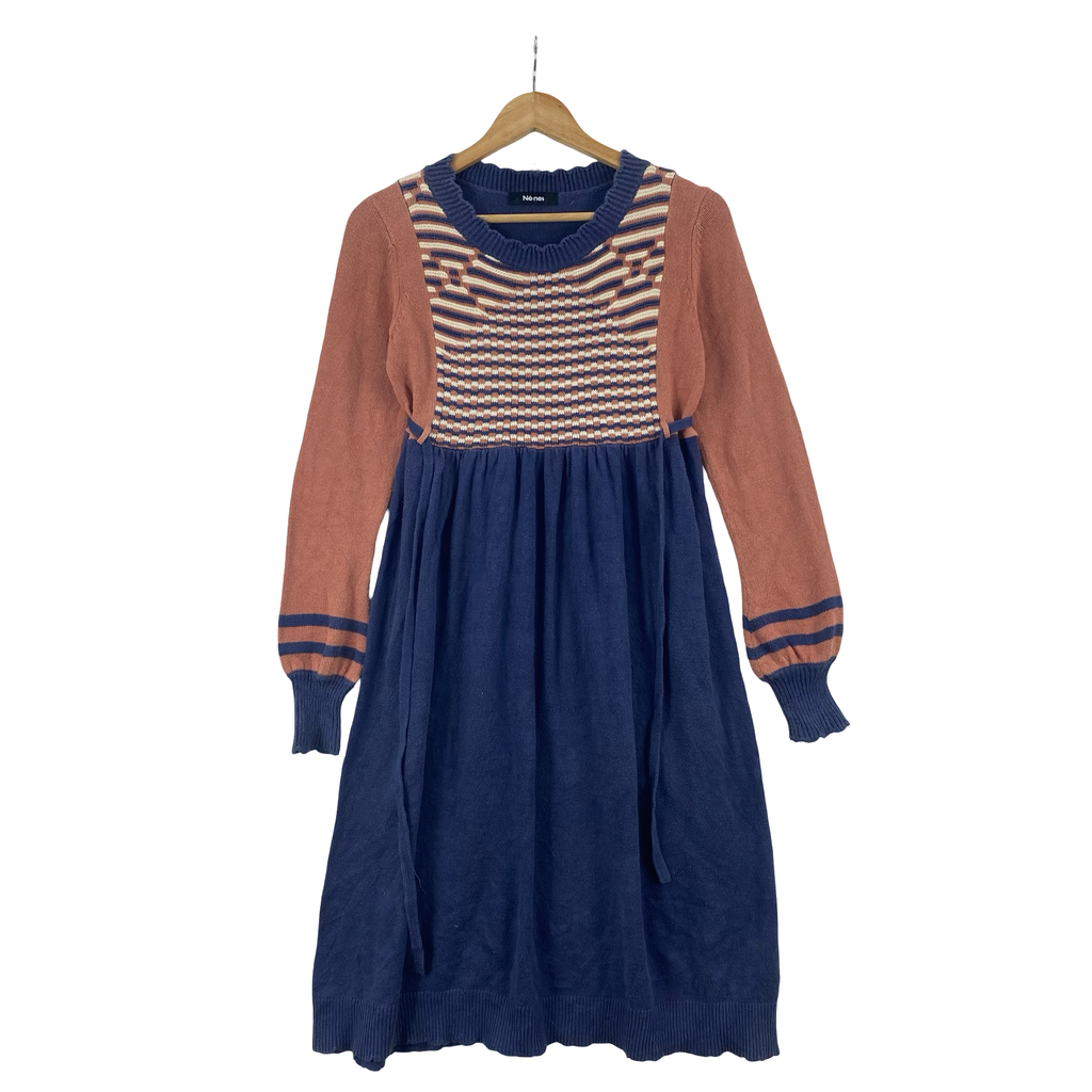 Vintage NE-NET  Knit Sweater Dress Rust Long Sleeve Fair Isle Pattern Japanese Brand