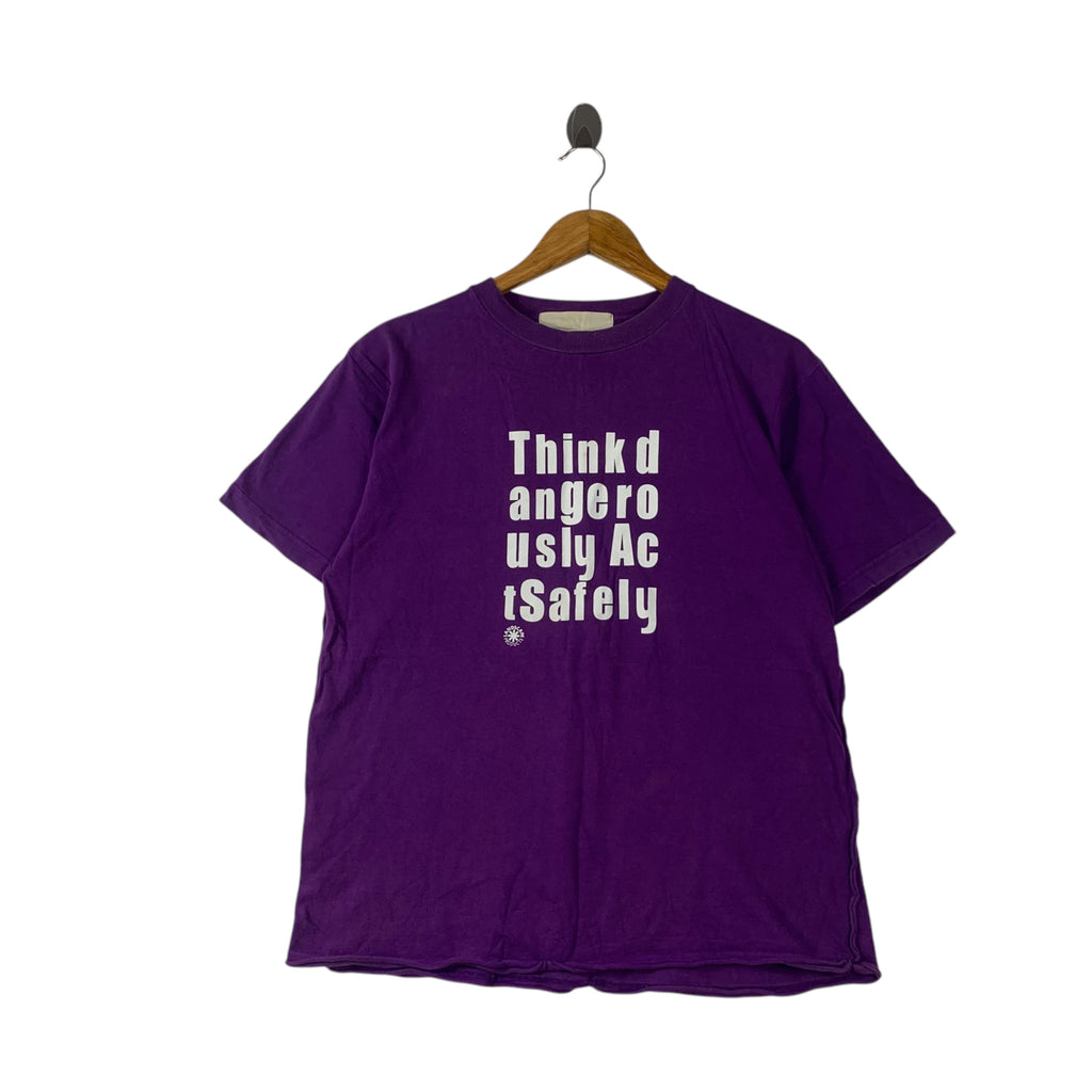 Vintage LANDSCAPE PRODUCTS JAPAN Think Tee Shirt Top Dangerously Act Safely
