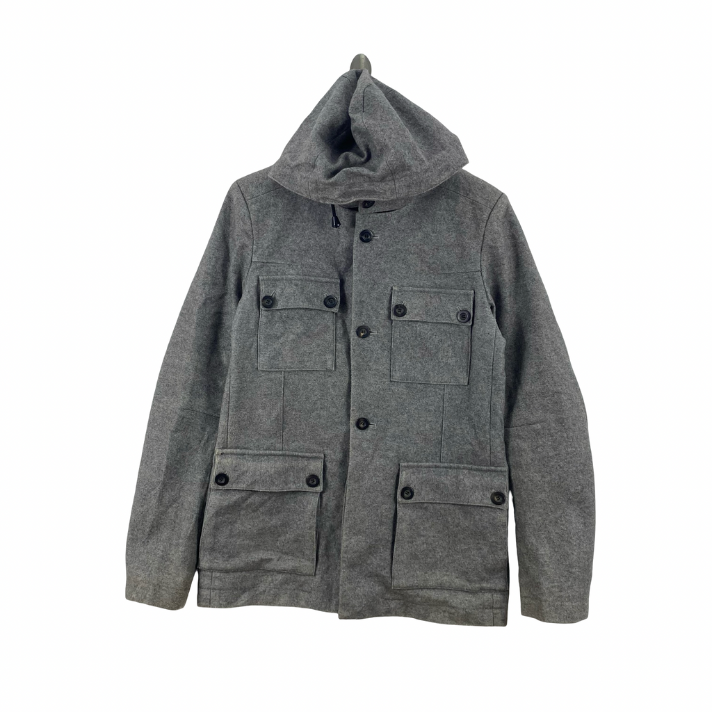 Vintage REISS HOODED  Jacket Utility Field Coat Pocket Button Up Parka Streetwear Outerwear Winter Coat