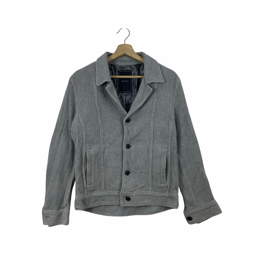 Vintage TETE HOMME TEXTURED Knit Jacket Button Up Casual Designer Outerwear Paisley Lining Style