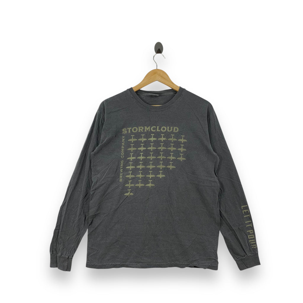 STORMCLOUD BREWING COMPANY Let It Pour Tee Shirt Top Airplane Graphic Long Sleeve
