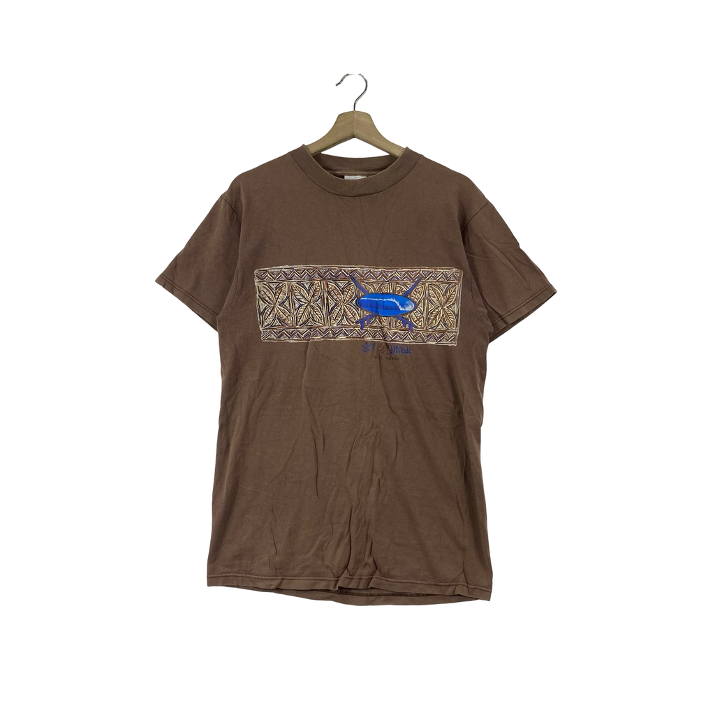 Vintage HAWAIIAN BLUE MARLIN Fish Graphic Tribal Polynesian Pattern Single Stitch Style Surf Fishing Casual Streetwear Tee