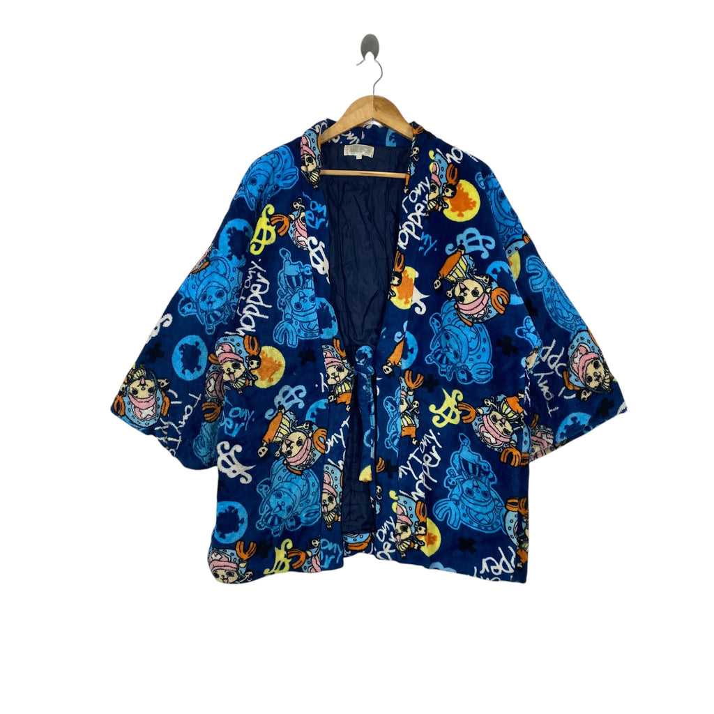 Vintage ONE PIECE Anime Kimono Jacket All Over Print Cartoon Graphic Open Front Japanese Haori Robe Cosplay Streetwear Y2K