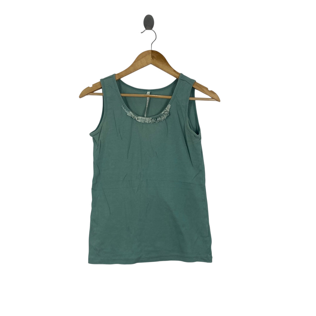 Vintage ISSEY MIYAKE SUNAOKUWAHARA Lace Trim Sleeveless Tank Top Japanese Designer Minimalist Casual