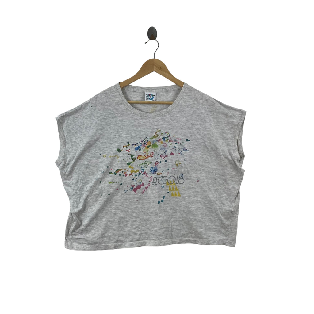 Vintage AUGUSTA CAMP 2016 Graphic Tee Shirt Paint Splash Art Oversized Boxy Festival