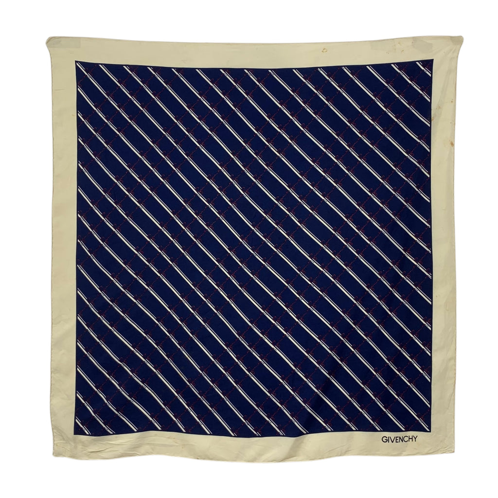 Vintage GIVENCHY PARIS Monogram Script Silk Scarf Hand Rolled Shawl Neckerchief Diagonal Stripe Signature