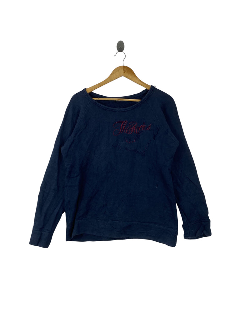 Vintage THE ROCKS Sweatshirt Long Sleeve Raglan Crewneck Embroidered Graphic Casual Pullover Retro