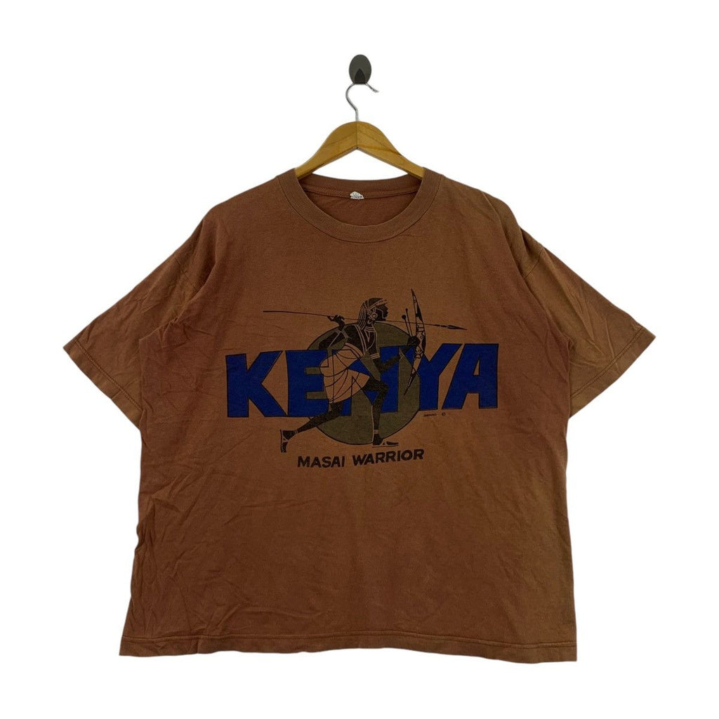 Vintage 90’ KENYA MAASAI WARRIOR Jamboree Tee Shirt Top Painting Illustration