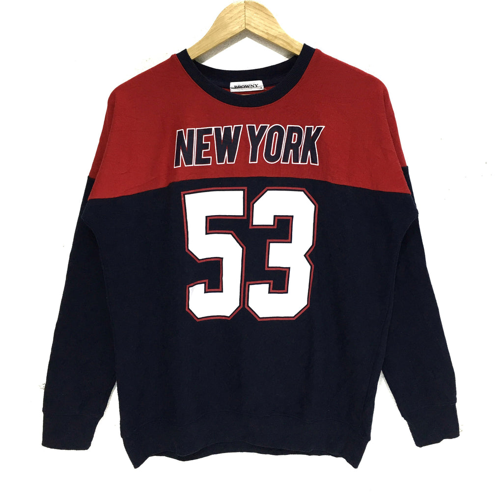 BROWNY New York City NYC 53 Jersey Striped Sweatshirt Pullover Jumper Crewneck Sweater