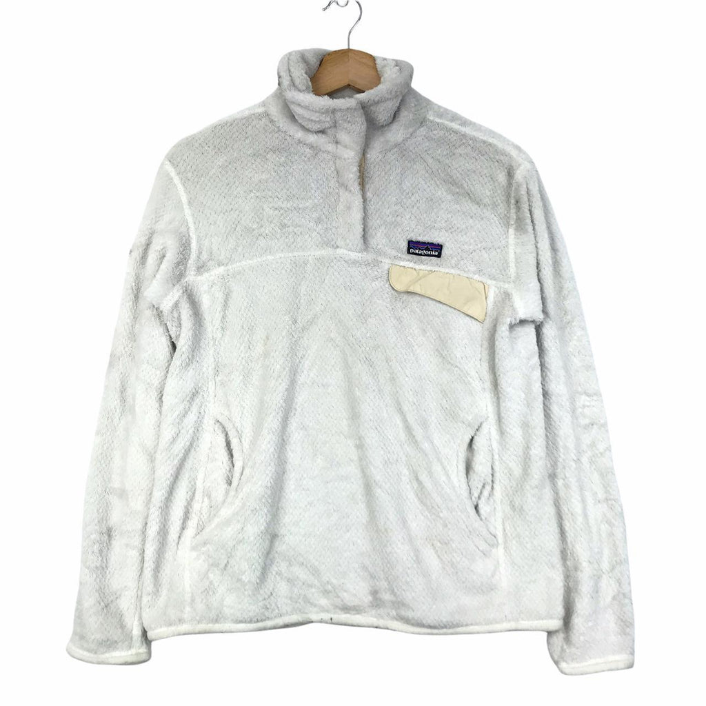 Vtg PATAGONIA USA White Minimalist Design Fleece Jacket Windbreaker Sweater Pullover