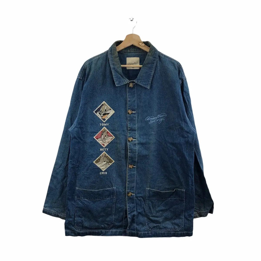 Vintage 90' BUGS BUNNY CARTOON Looney Tunes Jeans Denim Jacket Trucker Western