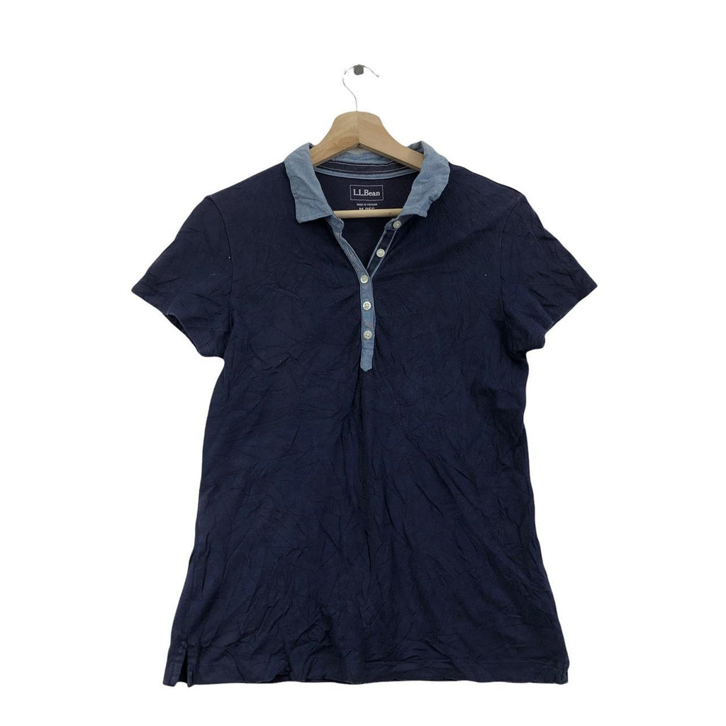 Vtg L.L BEAN USA OUTDOOR Minimalist Design Blue Polo Tee Shirt