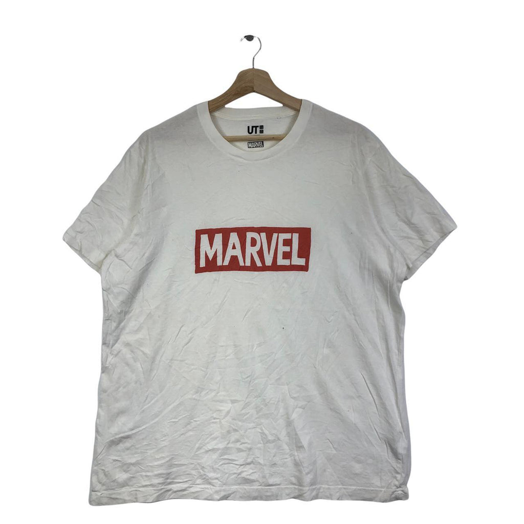 Vtg UNIQLO JAPAN MARVEL Box Logo Tee Shirt Superhero Universe