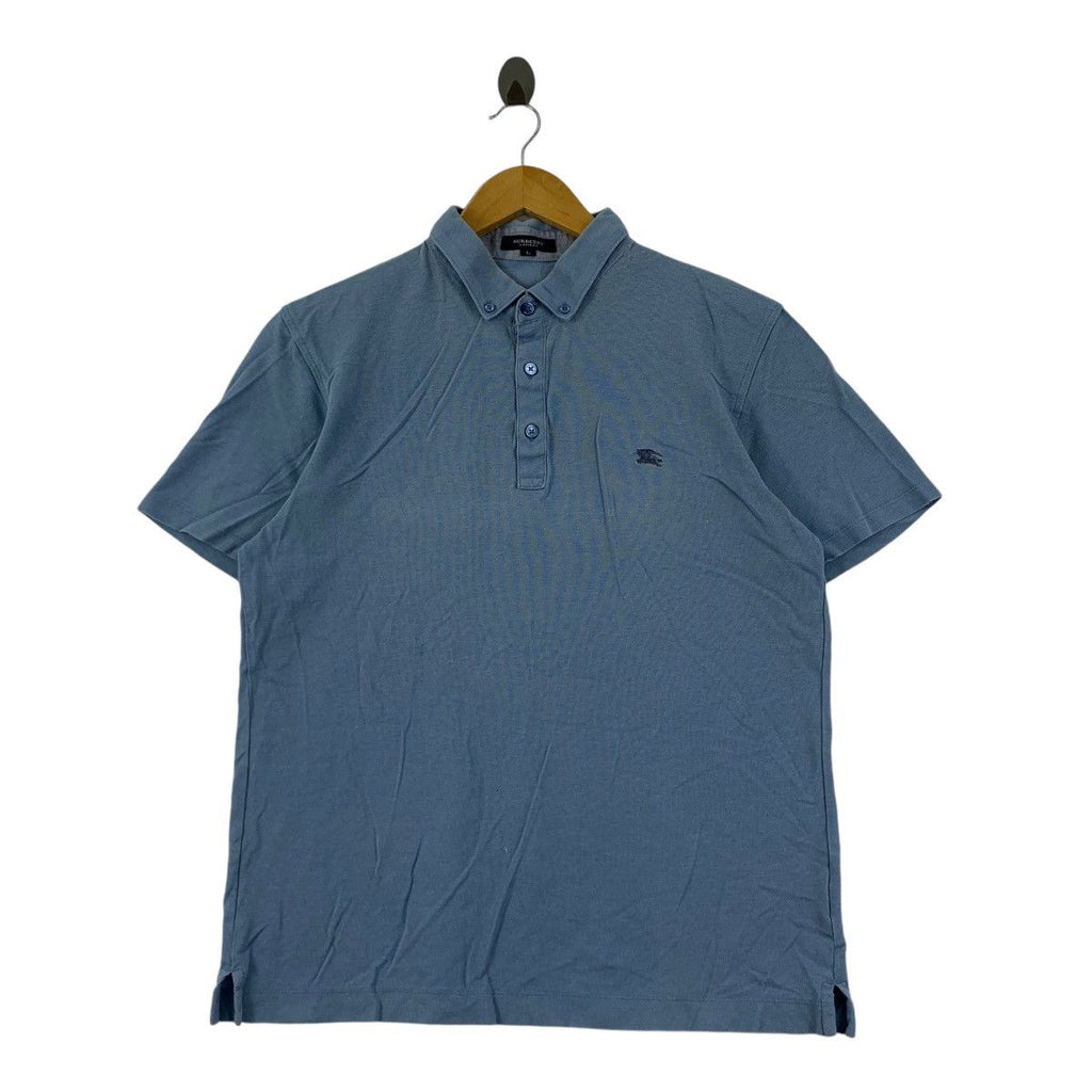 Vintage BURBERRY LONDON PRORSUM Blue Polo Tee Shirt Top Embossed Logo