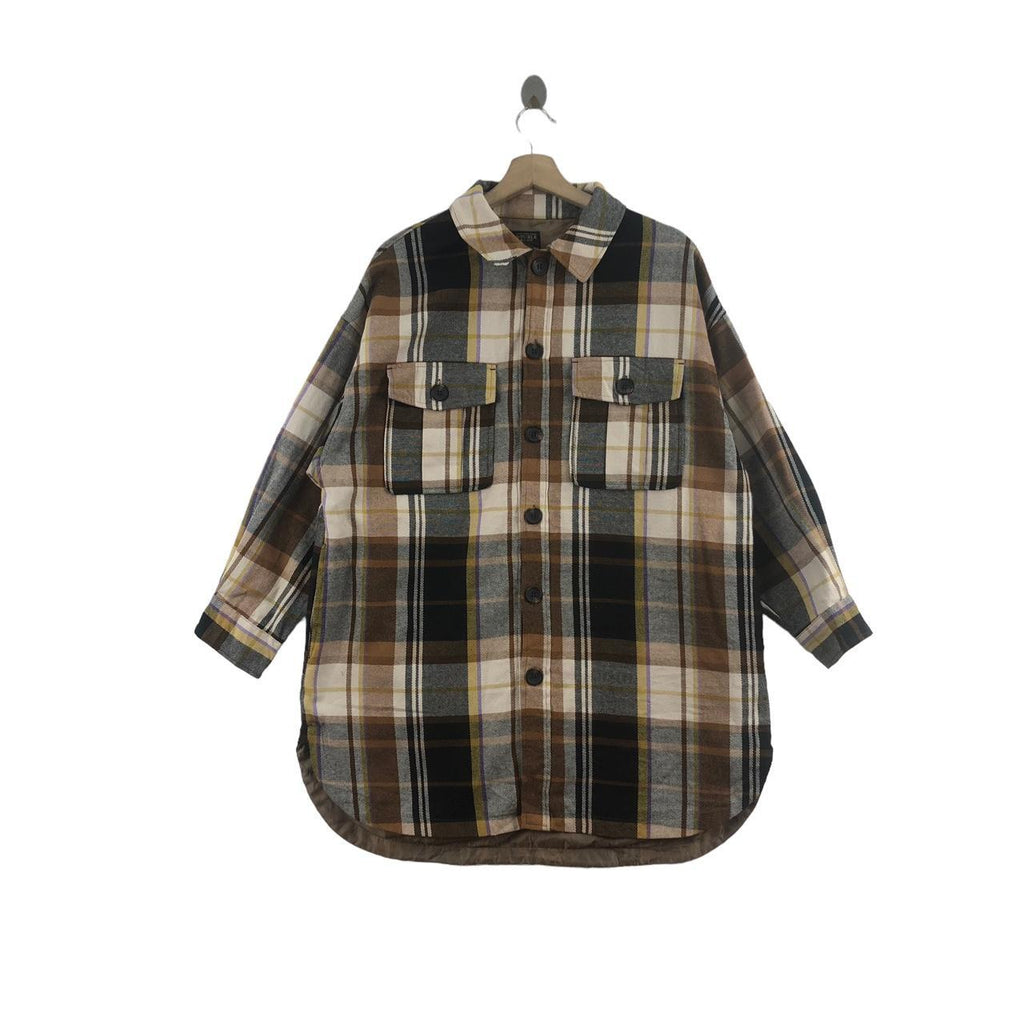 DOUBLE NAME Japanese Brand Check Tartan Button Up Oversize Casual Shirt