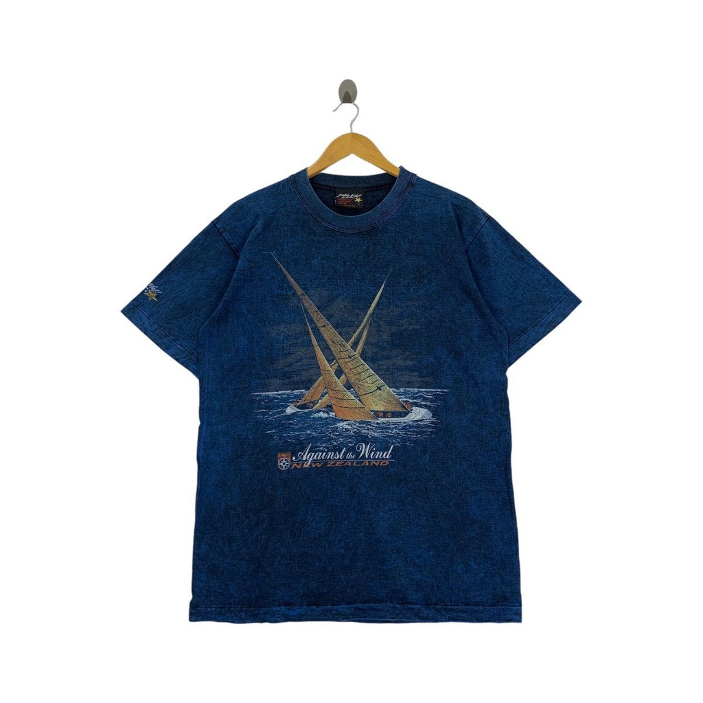 Vintage SIMPLY WILD! NEW ZEALAND Sailing AOP Tee Shirt Top Yacht Over Print