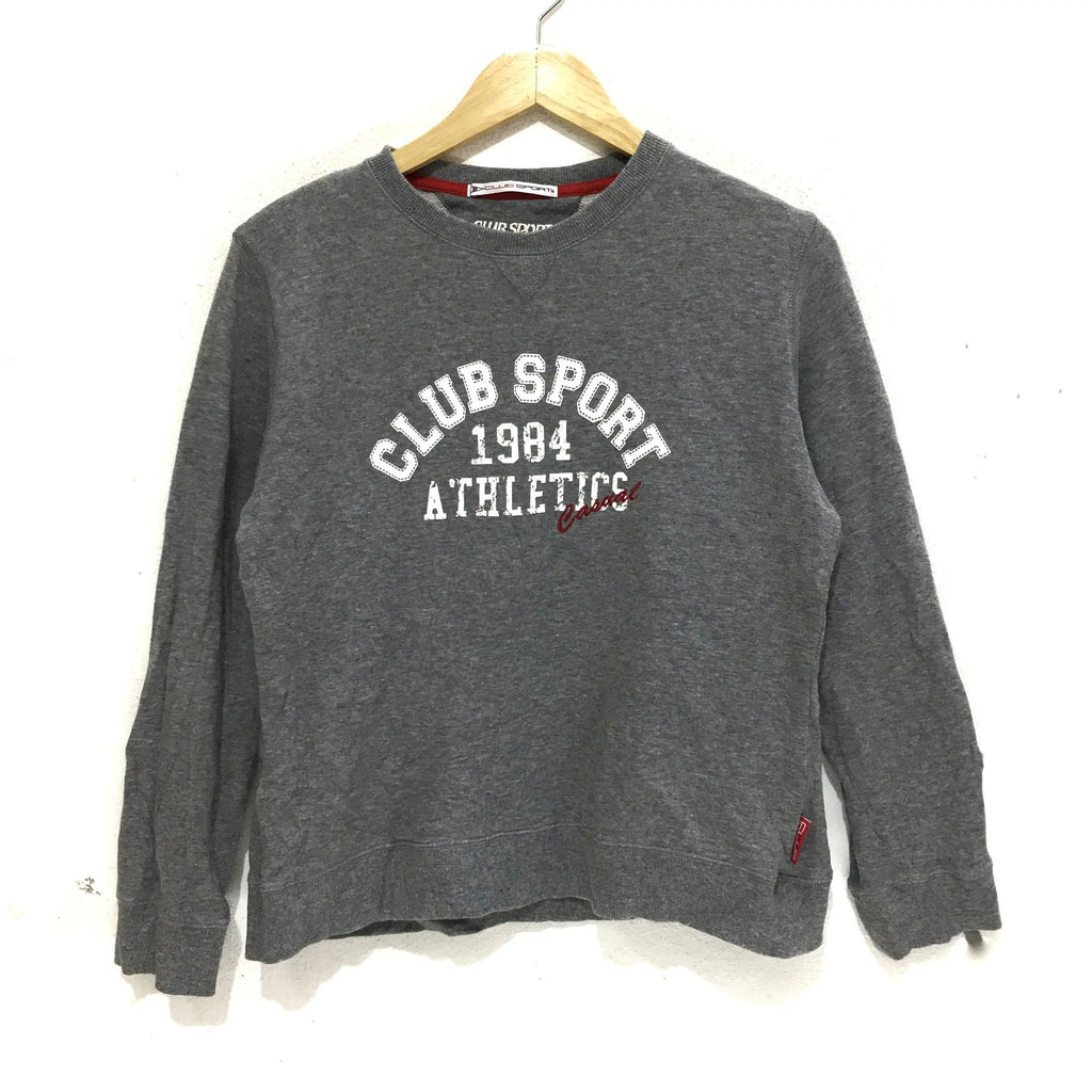 Vintage CLUB SPORT ATHLETICS Sweatshirt Spell Out Pullover Jumper Gray Sweater