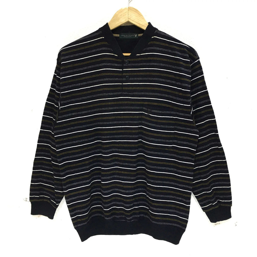 Vintage LYLE & SCOTT Collection Striped Henley Sweatshirt Pullover Jumper Sweater