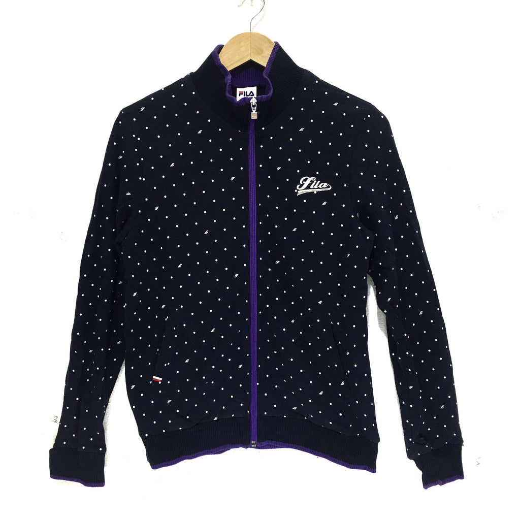 FILA Polka Dot Embroidered Logo Zipper Sweater Jacket