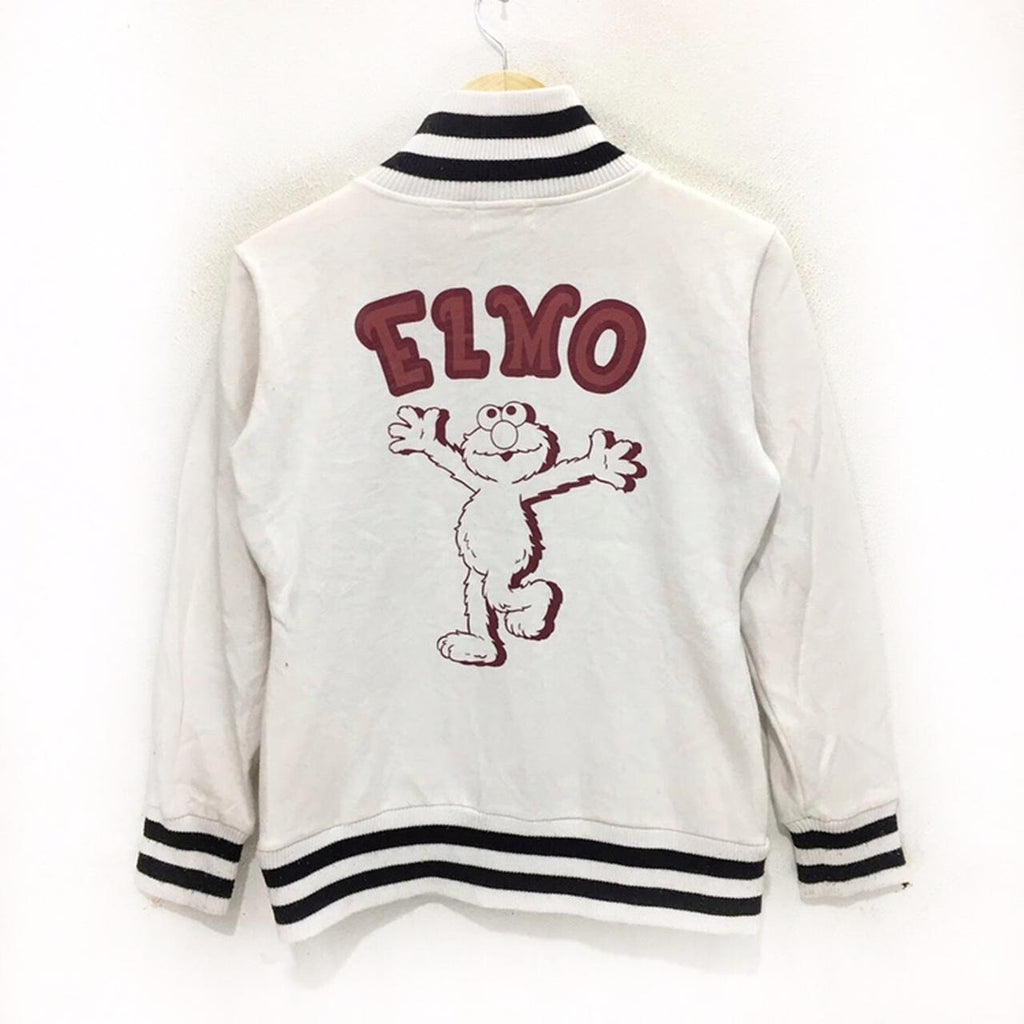 Vintage SESAME STREET ELMO Cartoon Movie Anime Striped Sweater Zip Up Sweatshirt Jumper