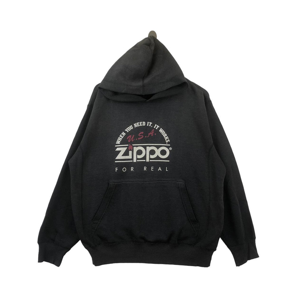 Vintage ZIPPO USA Real Lighter Logo Pullover Hoodie Sweatshirt Sweater Jumper