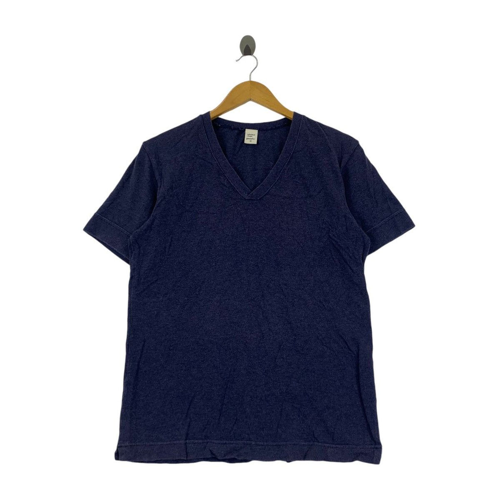Vintage QUADRO JAPAN Natural Indigo V Neck Tee Shirt Top Minimalist Design