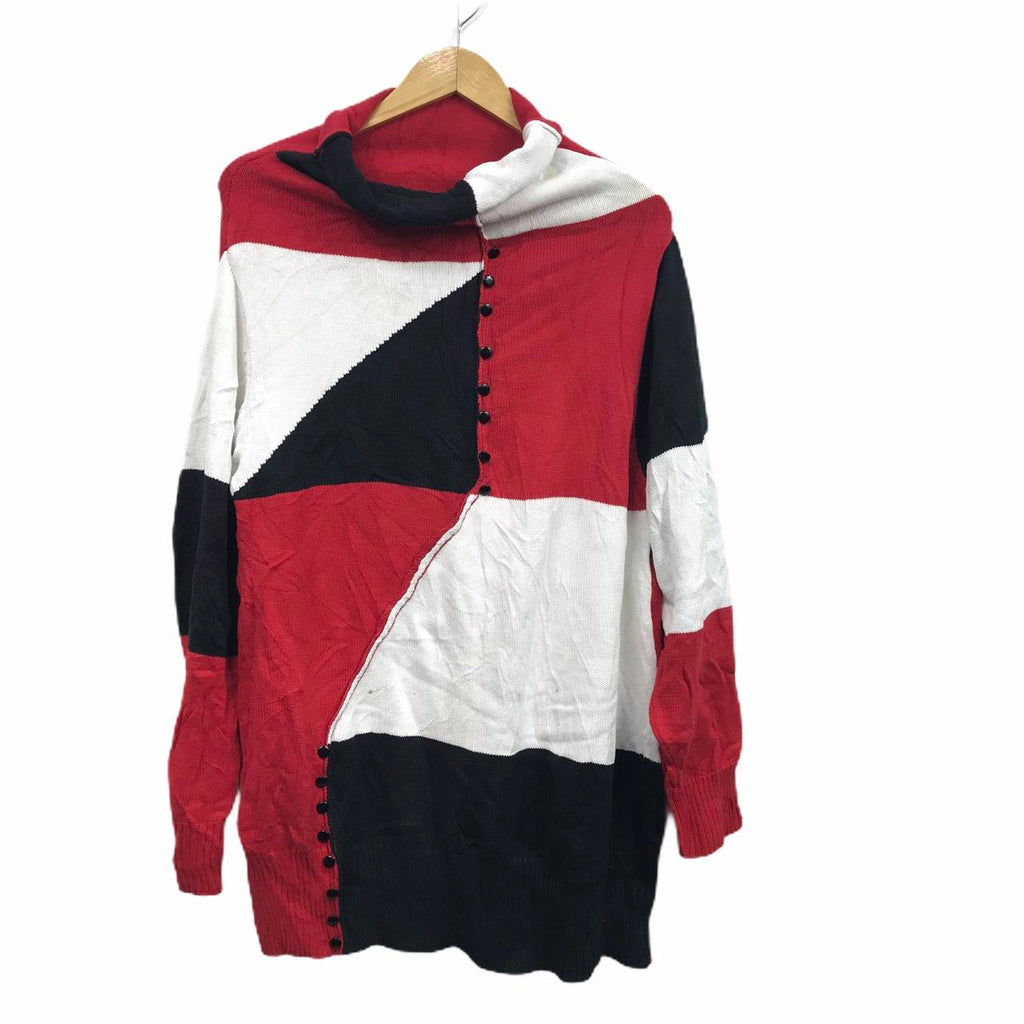 Vintage QIANJIXUI DESIGNER Striped  Patchwork Sweater Jacket Sweatshit Winter Blouse