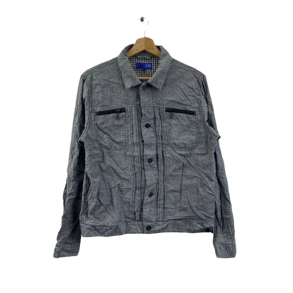 Vintage BEAMS PLUS JAPAN Motorcycle Jeans Denim Jacket Rocker Garment Sweater Cotton
