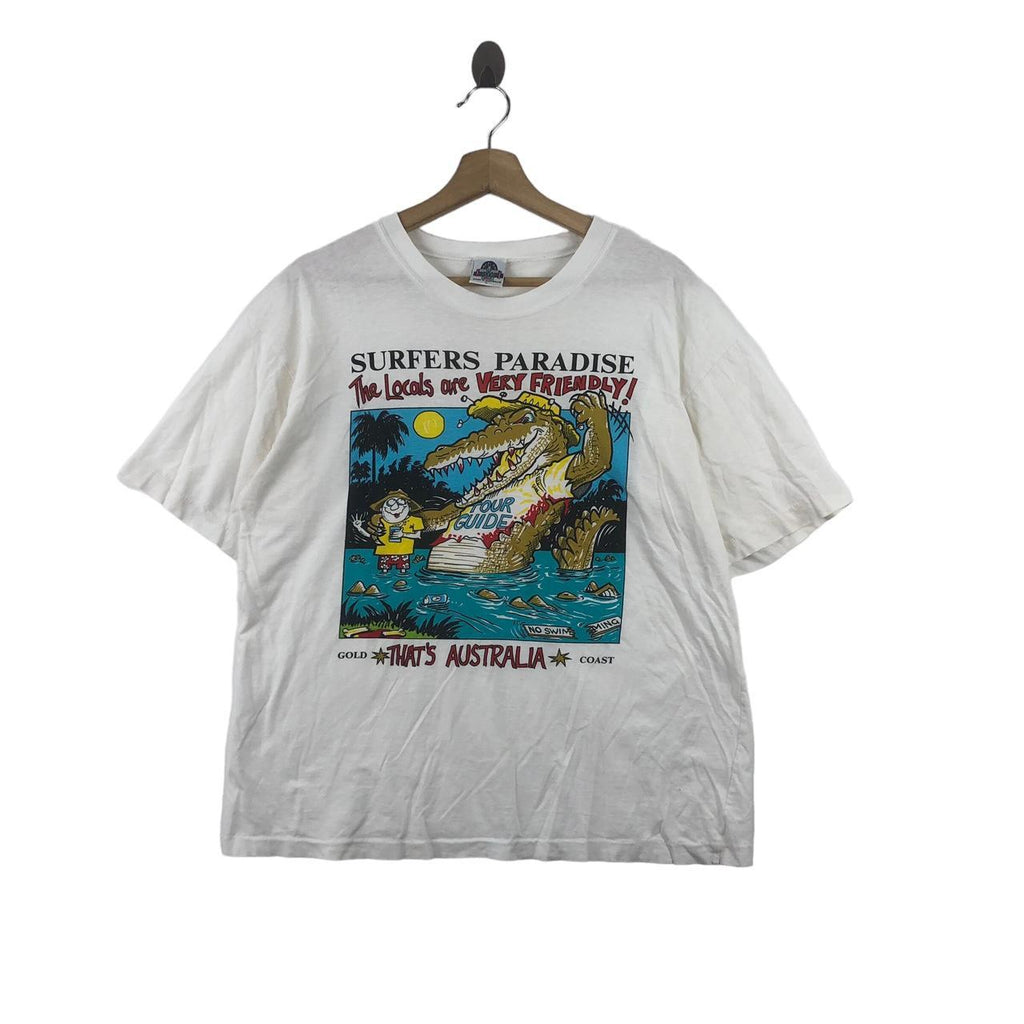 Vintage 90’ AUSTRALIA COMIC ILLUSTRATION Tee Shirt Top Surfer Paradise Gold Coast